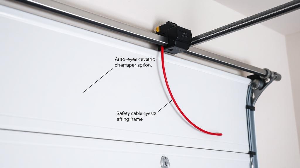 Garage door safety features including auto-reverse mechanism and photo eye sensors